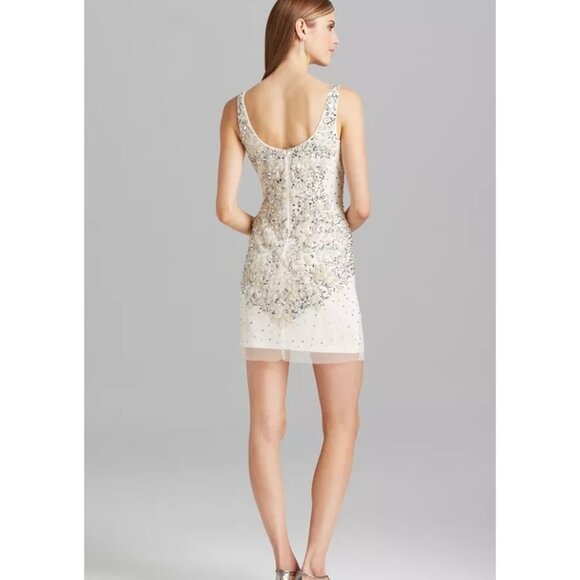 Adrianna Papell Women White Embellished Beaded Illusion Dress Size 4 Cocktail - Picture 4 of 12